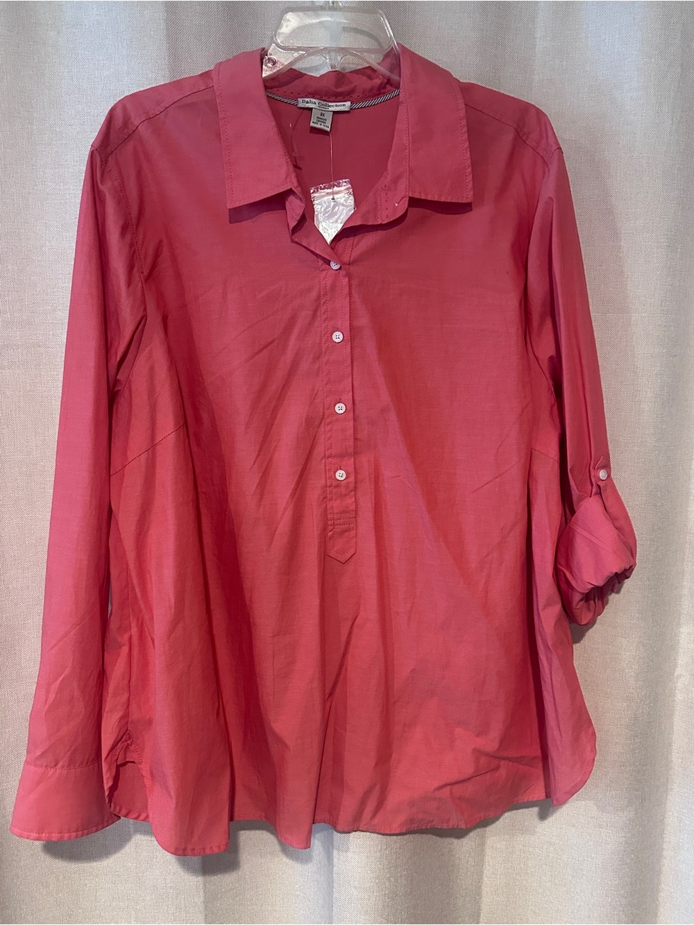 Dalia Collection Rose Pink Button-Front Long Sleeve Blouse